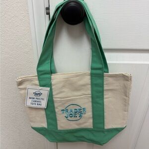 Trader Joe’s Green and Cream pastel mini Canvas Tote Bag